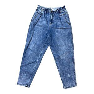 Vintage America High Waist Paperbag Mom Jeans 14 Relaxed Elastic Waist Blue Pant